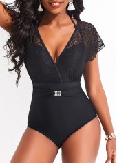 ROTITA Tie Back Lace Black One Piece Swimwear