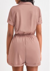 Light Camel jumpsuits & rompers,Plain Color jumpsuits & rompers,ROTITA Button Light Camel Shirt Collar Romper