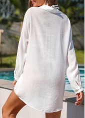 White swimwear,Plain Color swimwear,Pocket Button Design White Cover Up