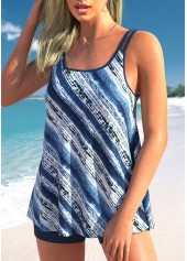 Navy swimwear,Striped swimwear,Geometric swimwear,ROTITA Navy Striped Double Straps Tankini Top