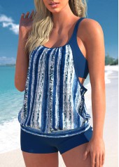 Navy swimwear,Striped swimwear,Dot swimwear,ROTITA Fake 2in1 Navy Striped Tankini Top