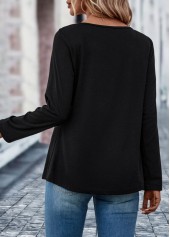 Black tops,Leopard tops,Patchwork Leopard Black Round Neck T Shirt