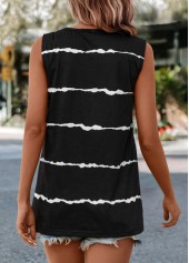 Black tops,Striped tops,Geometric tops,Striped Black V Neck Tank Top
