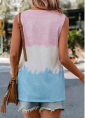 Multi Color tops,Contrast Color tops,Pocket Multi Color V Neck Tank Top