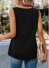 Black tops,Leopard tops,Animal Print tops,Patchwork Leopard Black Round Neck Tank Top