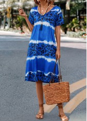 Blue dresses,Leopard dresses,Ombre dresses,Everyday dresses,Casual dresses,Leopard Blue H Shape V Neck Dress