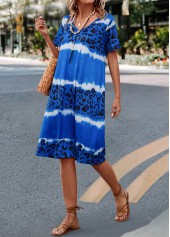 Blue dresses,Leopard dresses,Ombre dresses,Everyday dresses,Casual dresses,Leopard Blue H Shape V Neck Dress
