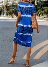 Blue dresses,Leopard dresses,Ombre dresses,Everyday dresses,Casual dresses,Leopard Blue H Shape V Neck Dress