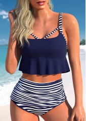 Cut Out Navy Striped Bikini Set