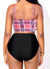 Pink swimwear,Plaid swimwear,Striped swimwear,Geometric swimwear,ROTITA Double Straps Pink Plaid Bikini Top