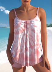 Bowknot Pink Tie Dye Print Tankini Set