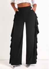 Black Wide Leg Ruffle High Waisted Pants