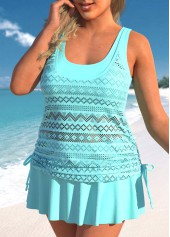 Cyan plus size,Plain Color plus size,ROTITA Plus Size Layered Cyan Tankini Top