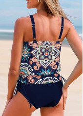 Multi Color swimwear,Tribal swimwear,Dot swimwear,ROTITA Drawstring Multi Color Tribal Print Tankini Top