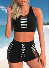 Mesh Black Striped Cutout Bikini Set