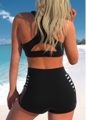 Black swimwear,Striped swimwear,ROTITA Mesh Black Striped Cutout Bikini Top
