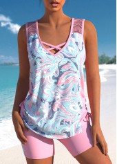 Lace Light Pink Paisley Print Tankini Set