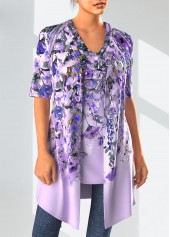 Light Purple tops,Floral tops,Plants tops,ROTITA Two Piece Floral Print Cardigan and Tank Top