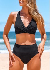Black swimwear,Plain Color swimwear,ROTITA Criss Cross Wide Strap Black Bikini Top