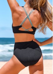 Black swimwear,Plain Color swimwear,ROTITA Criss Cross Wide Strap Black Bikini Top