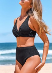 Black swimwear,Plain Color swimwear,ROTITA Criss Cross Wide Strap Black Bikini Top