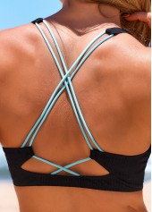 Black swimwear,Plain Color swimwear,ROTITA Criss Cross Wide Strap Black Bikini Top