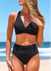 Criss Cross Wide Strap Black Bikini Set