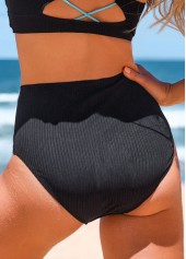 Black swimwear,Plain Color swimwear,ROTITA Criss Cross Wide Strap Black Bikini Top