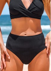 Black swimwear,Plain Color swimwear,ROTITA Criss Cross Wide Strap Black Bikini Top