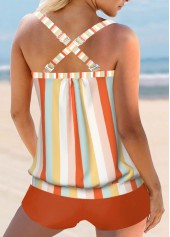 Multi Color swimwear,Striped swimwear,ROTITA Criss Cross Multi Color Tankini Top