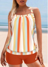 Multi Color swimwear,Striped swimwear,ROTITA Criss Cross Multi Color Tankini Top