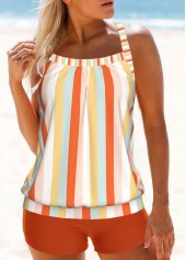 Multi Color swimwear,Striped swimwear,ROTITA Criss Cross Multi Color Tankini Top