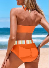 Orange swimwear,Striped swimwear,ROTITA Criss Cross Orange Multi Stripe Print Bikini Top
