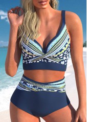 Criss Cross Navy Floral Print Bikini Set