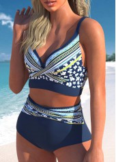 Navy swimwear,Floral swimwear,Striped swimwear,Dot swimwear,ROTITA Criss Cross Navy Floral Print Bikini Top