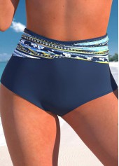 ROTITA Bas de bikini taille haute bleu marine à imprimé fleuri