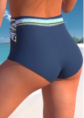 Navy swimwear,Floral swimwear,Striped swimwear,Dot swimwear,ROTITA Navy Floral Print High Waisted Bikini Bottom