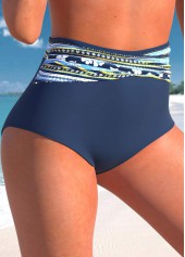 Navy swimwear,Floral swimwear,Striped swimwear,Dot swimwear,ROTITA Navy Floral Print High Waisted Bikini Bottom