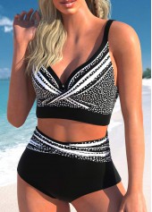 Black swimwear,White swimwear,Dot swimwear,Striped swimwear,ROTITA Criss Cross Black Polka Dot Bikini Top