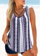 Mehrfarbiges Tankini-Set mit Metallring und Stammesmuster