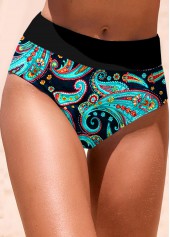 Cyan swimwear,Black swimwear,Paisley swimwear,Tribal swimwear,ROTITA Drawstring Cyan Paisley Print Bikini Top