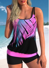 Hot Pink plus size,Plants plus size,ROTITA Plus Size Leaf Print Tankini Top