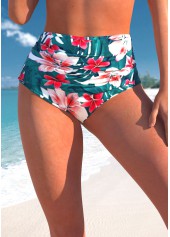 ROTITA Bas de bikini taille haute imprimé fleuri turquoise