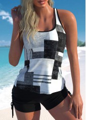 Cut Out Black Geometric Print Tankini Set