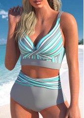 Light Grey swimwear,Light Blue swimwear,Striped swimwear,Geometric swimwear,ROTITA Criss Cross Light Grey Bikini Top