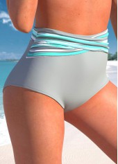 Light Grey swimwear,Striped swimwear,Geometric swimwear,ROTITA Light Grey Stripe Print Bikini Bottom