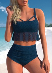 Lace Cutout Peacock Blue Bikini Set