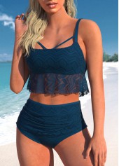 Peacock Blue swimwear,Plain Color swimwear,ROTITA Lace Cutout Peacock Blue Bikini Top