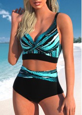 Cyan swimwear,Striped swimwear,Geometric swimwear,ROTITA Criss Cross Cyan Striped Bikini Top
