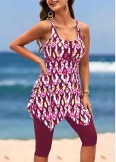 Dark Reddish Purple swimwear,Other swimwear,Handkerchief Hem Dark Reddish Purple High Waisted Tankini Set